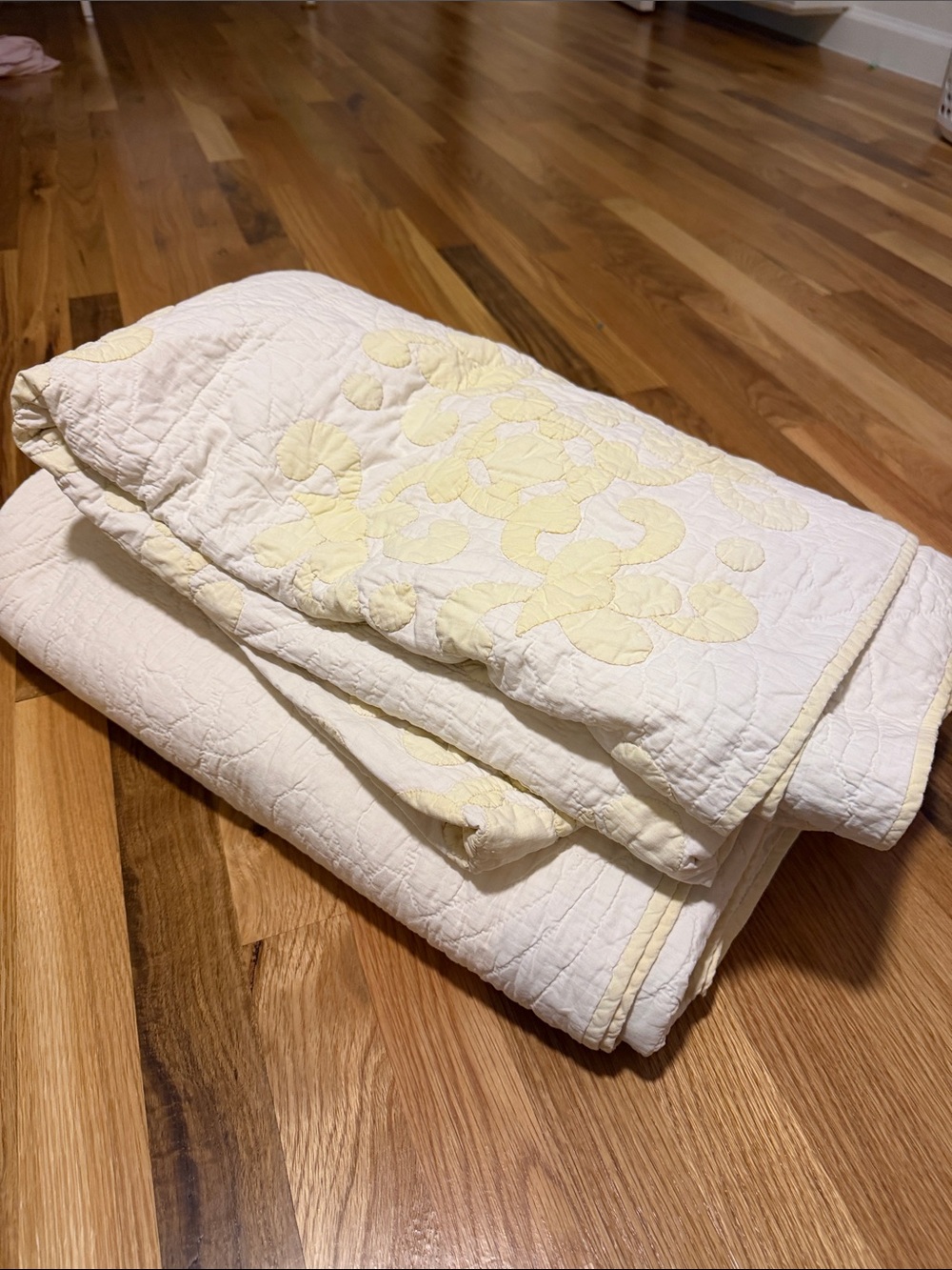 Lot of 2 vintage butter yellow cotton quilts 78 x 80